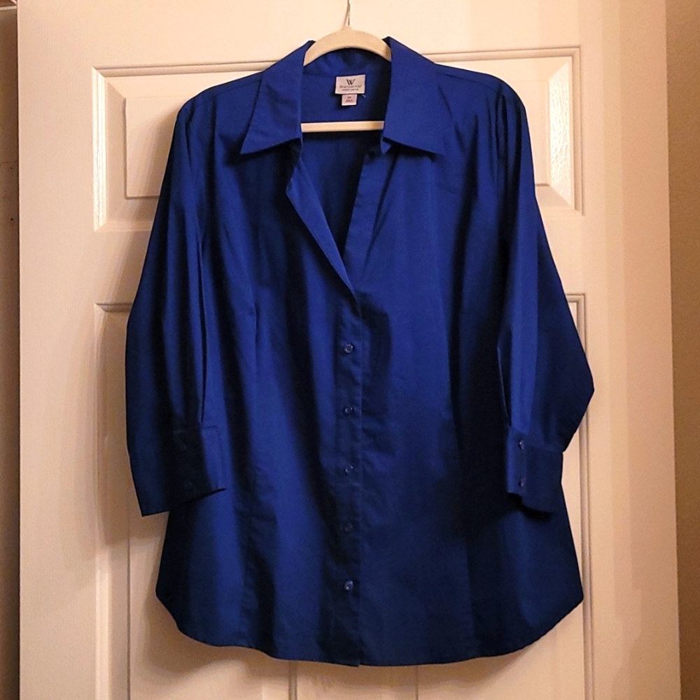 WASHINGTON Royal Blue color button up dress shirt with quarter sleeves